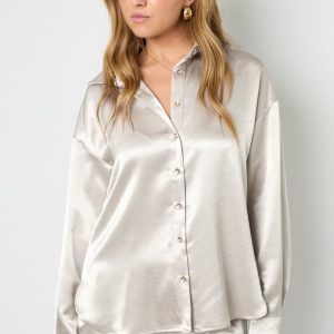 SUPER DEAL – Bluse in Seidenoptik Grau