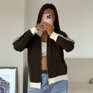 Zipper Jacke Retro Style Braun