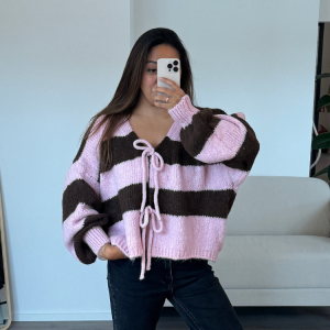 Schleifchen Cardigan | Rosa-Braun