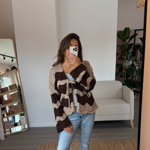 Wave Knit Cardigan Braun/Creme