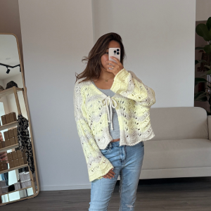 Wave Knit Cardigan Gelb/Creme