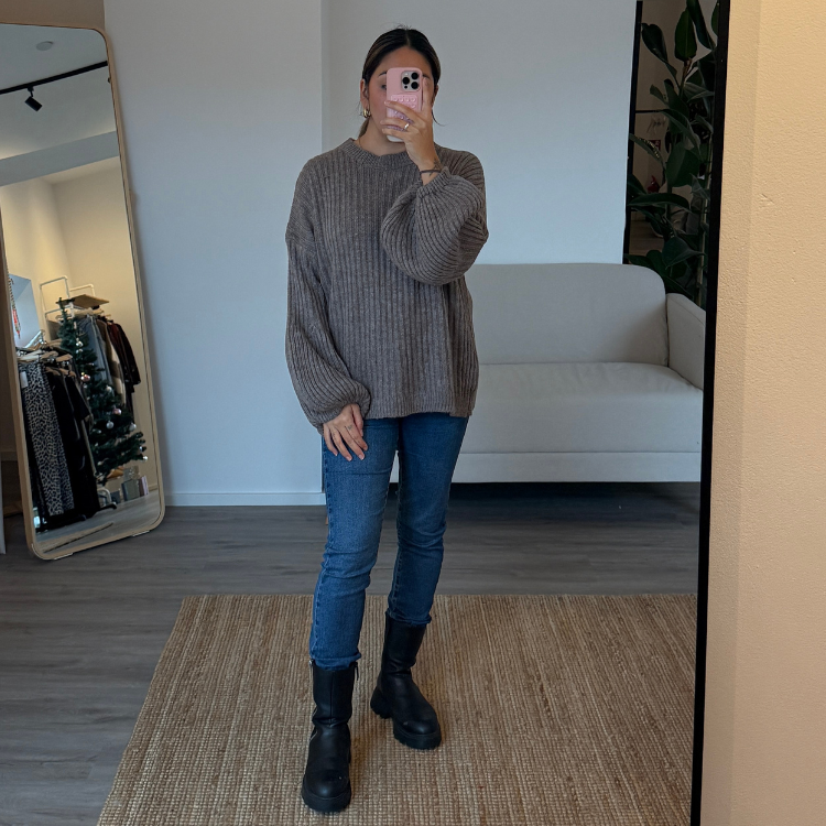 Rippstrick Pullover – Taupe | Oversize Fit | One Size 34–42 – Bild 2
