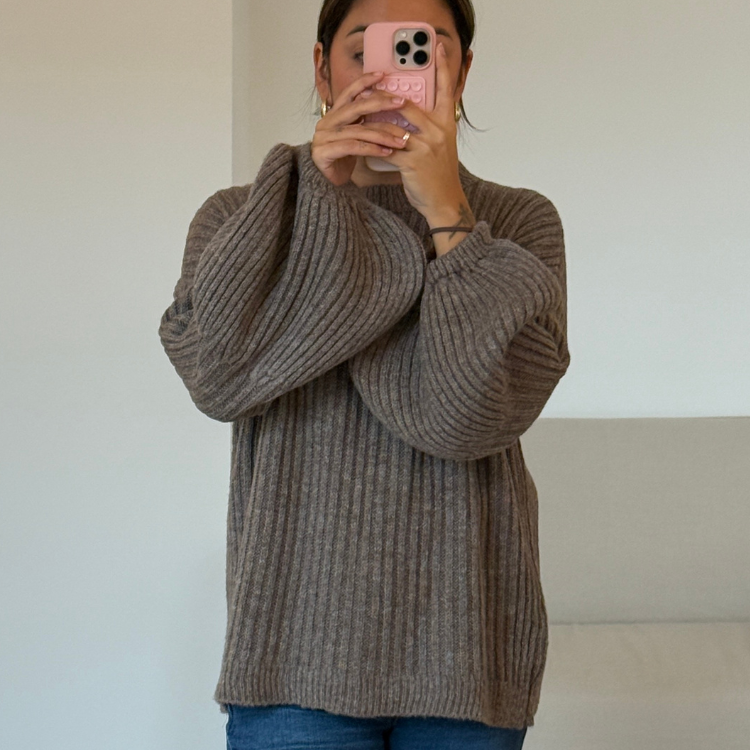Rippstrick Pullover – Taupe | Oversize Fit | One Size 34–42 – Bild 3