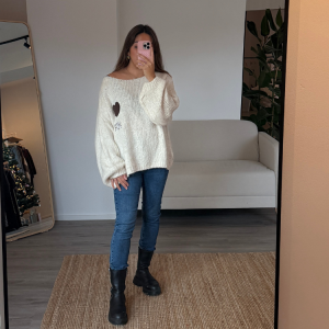 Pullover „Amor Heart“ – Off-Shoulder | Onesize 34–42 | Kuscheliger Oversize-Strick