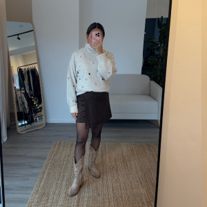 Rollkragenpullover mit Herzmuster – Beige | Onesize (34–42)