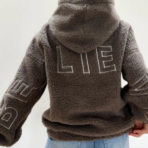 Teddy Hoodie „Believe“ – Taupe (Onesize 34–42)
