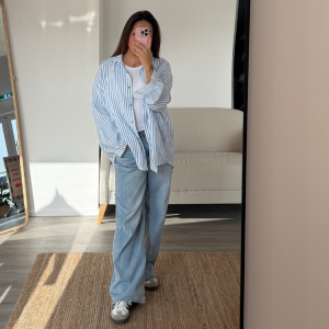 Musselin Bluse Lea Gestreift Blau/Weiß