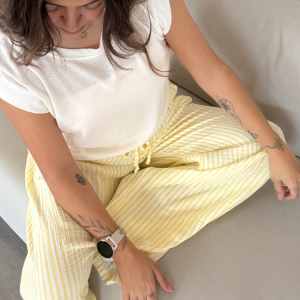 Musselin Hose Stripe Lemon