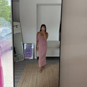 Maxikleid gestreift Rot mit Schlitz
